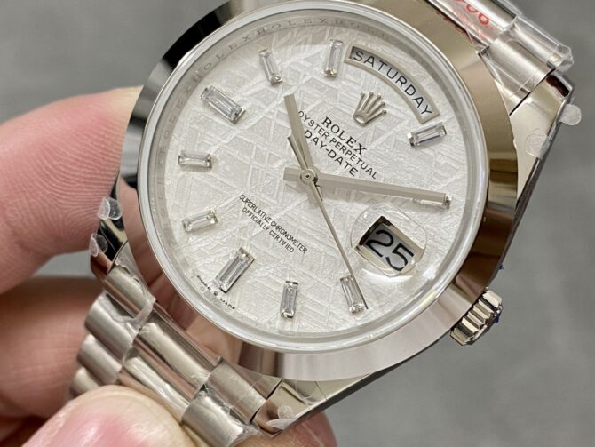 Replica Rolex Day-Date 40mm Platinum Meteorite Baguette 228206 0036 Men's Watch