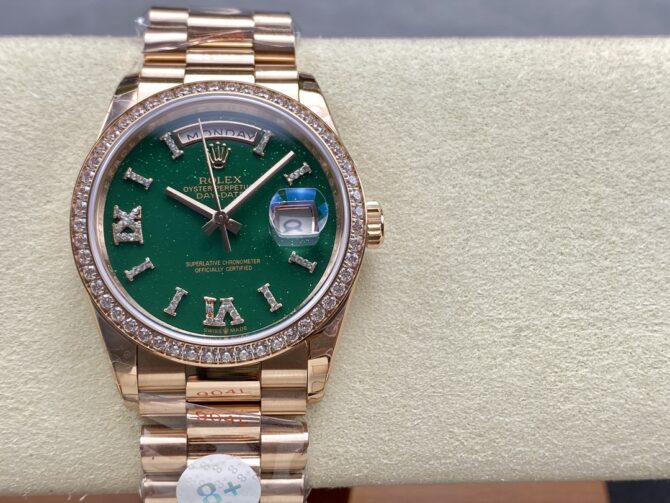 Replica Rolex Day Date Oyster 36 mm Everose Gold Diamonds Bezel M128345RBR 0068