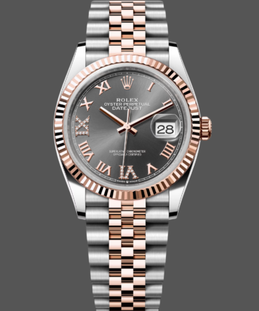 Rolex Datejust 36 Everose Gold Slate Diamond Pave Roman Dial m126231 0023 Women's Watch
