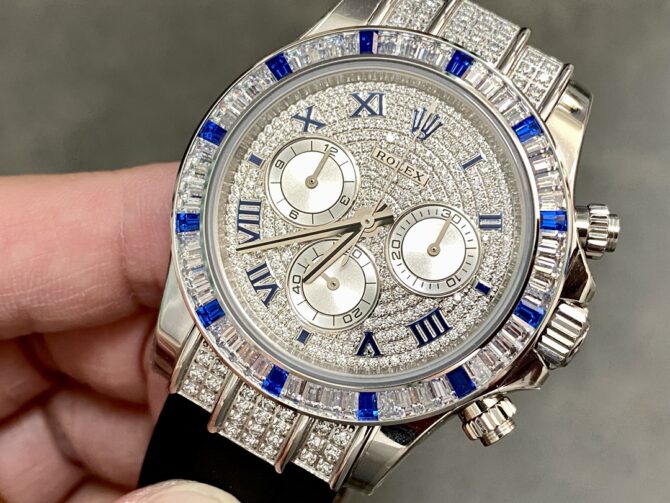 Rolex Daytona 116599 pave diamond dial Blue Leather Strap 40mm Mens Replica Watch