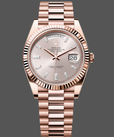 Replica Rolex Day-Date 228235 Sundust Index Dial Fluted Bezel 40mm Mens Watch