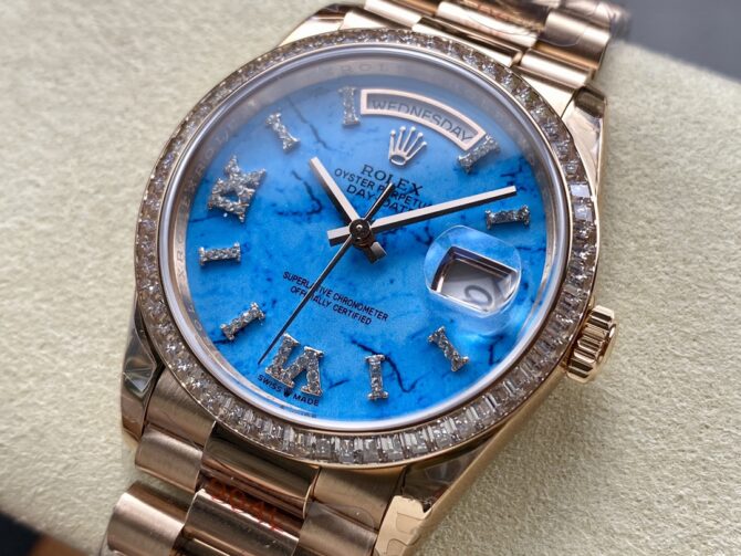 Replica Rolex Day Date Oyster 36 mm Everose Gold Diamonds Bezel M128345RBR 0068