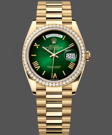 Rolex Day Date 36 36mm Green Ombré Dial Diamond-Set Bezel President Bracelet m128348rbr 0068