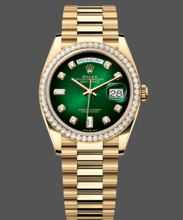 Replica Rolex Day-Date 128348RBR Green Ombre Diamond Dial Yellow Gold 36MM Unisex Watch