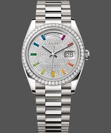 Replica Rolex Day Date 36mm White Gold 128349RBR 0006 Pave Rainbow