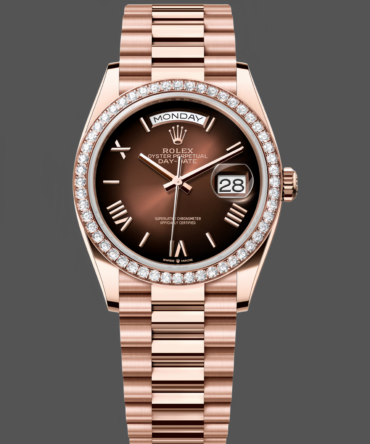 Replica Rolex Day Date 36 Everose Gold Diamond Bezel m128345rbr 0075