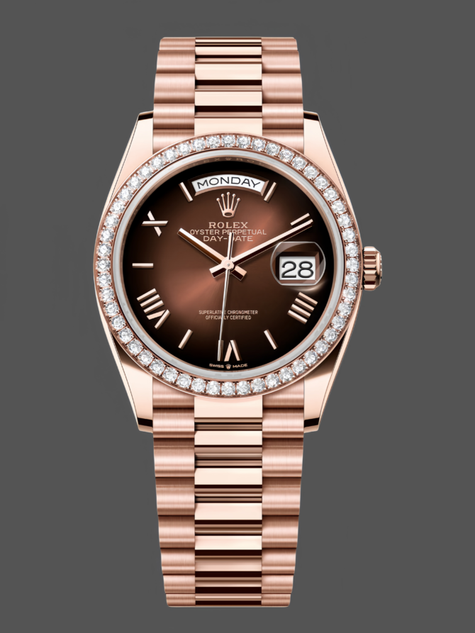 Replica Rolex Day Date 36 Everose Gold Diamond Bezel m128345rbr 0075