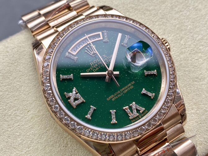 Replica Rolex Day Date Oyster 36 mm Everose Gold Diamonds Bezel M128345RBR 0068