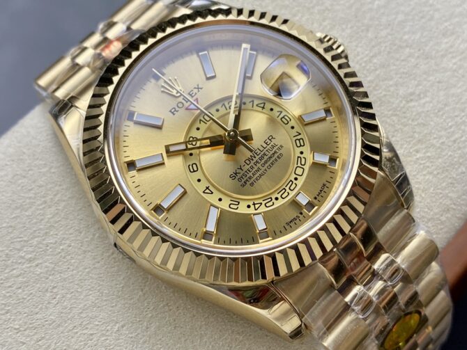 Rolex Sky-Dweller m336938-0004 Yellow Gold Champagne Dial 42mm Mens Replica Watch