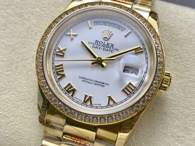 Replica Rolex Day Date 36 Yellow Gold m128348rbr 0064 White Dial